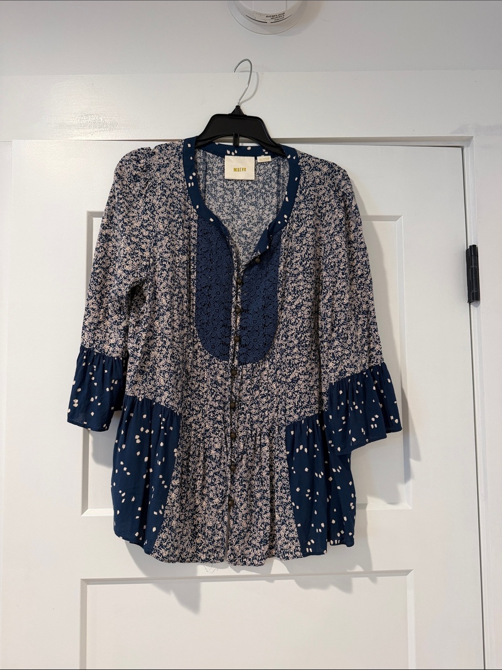 Maeve Navy and Cream Floral Peasant Blouse